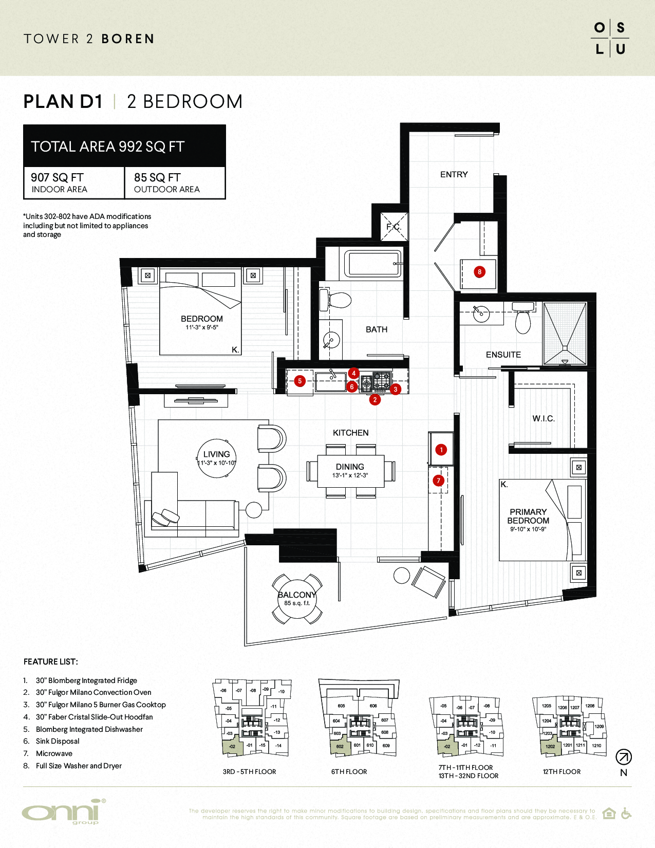 Floor plan for 2 beds, 2 baths, 907 sqft